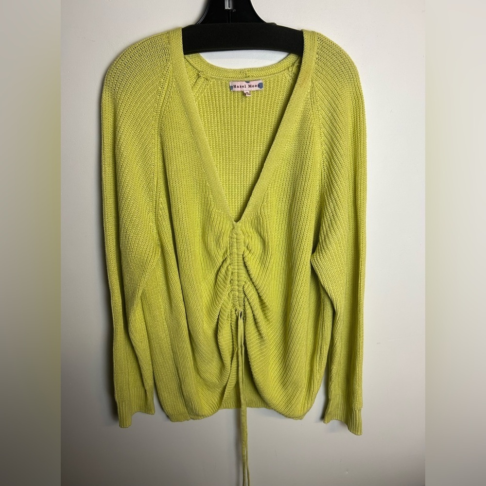Hazel Moon Plus Size 3X‎ Green Lime V-Neck Sweater Pullover Scrunched Knitted